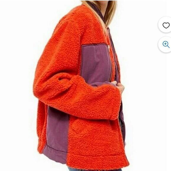 Free People 'Rivington' sherpa jacket Orange and purple - Picture 3 of 13